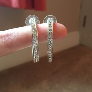 Forever 21 Silver hoop earrings with crystals